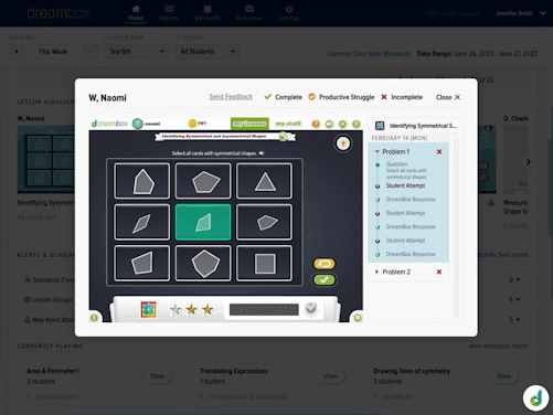 DreamBox Math Lesson Highlights screenshot